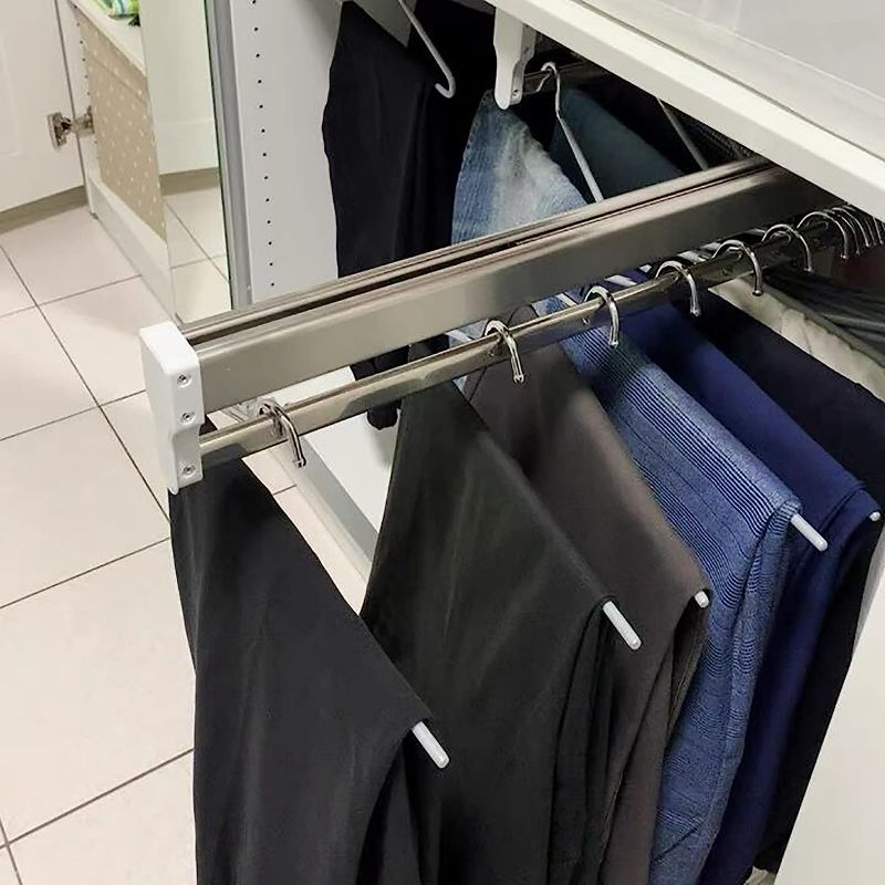 Photo 2 of Pull Out Clothes Hanger Rod Adjustable Wardrobe Clothing Rail Hanger Rack Bar for Pants Clothes Stainless Steel (21 1/2")
