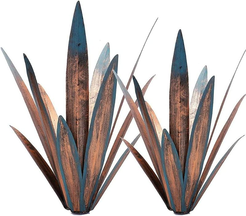 Photo 1 of  2pcs Tequila Rustic Sculpture Home Decor Rustic Hand Painted Metal Agave Garden Ornaments Outdoor Decor Figurines Home Yard Decorations Stakes Lawn Ornaments