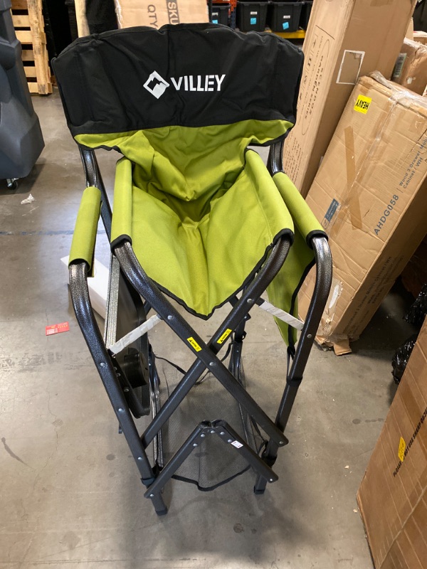 Photo 2 of VILLEY Tall Directors Chair, Folding Camping Chairs, Makeup Artist Chair with Foot Rest, 900D Fabric for Tailgating Camp Lawn Picnic Fishing Beach, Supports 350 LBS, Green Tall Green