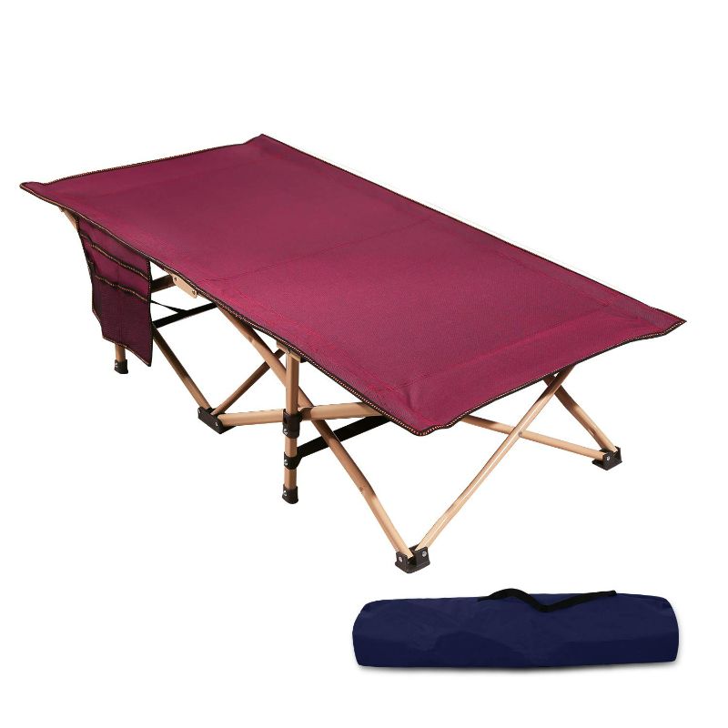 Photo 1 of REDCAMP Folding Kids Cot for Sleeping 5-10, Portable Toddler Cot Bed Child Travel Cot for Camping, Wine Red 53''x26''
