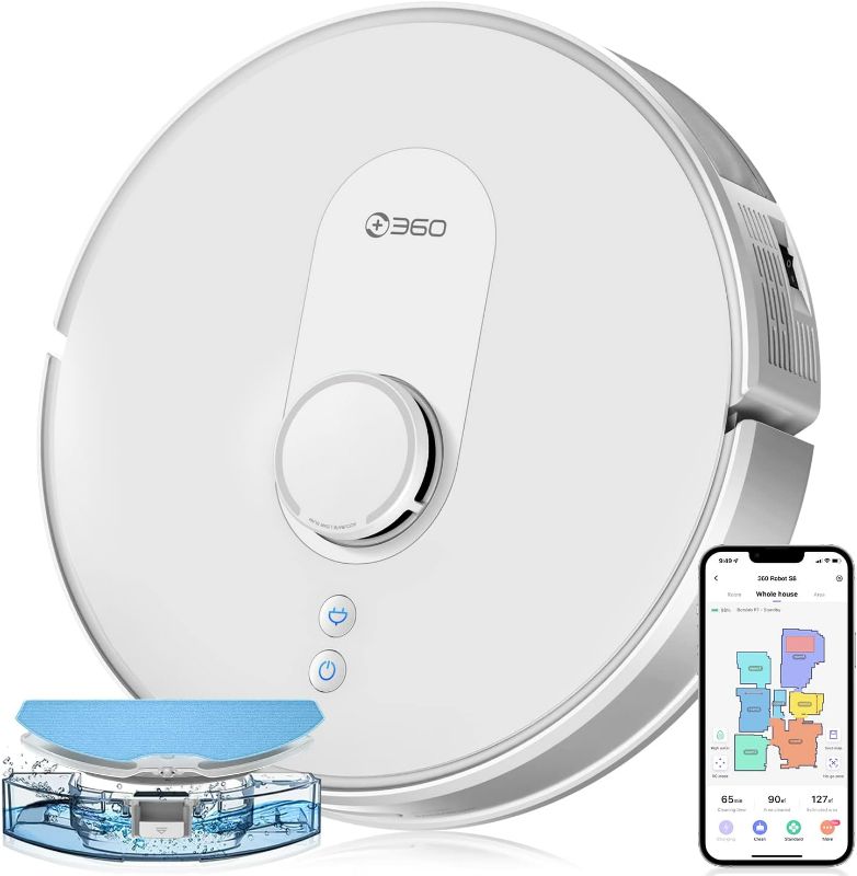 Photo 1 of + 360 S8 Robot Vacuum and Mop Cleaner, Customized Smart Mapping, LiDAR Navigation, 2700Pa Strong Suction, Self-Charging Work with Alexa/WiFi/APP, Ideal for Carpet and Pet Hair

