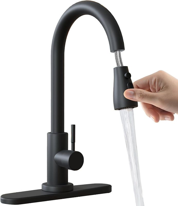 Photo 1 of Matte Black Kitchen Faucet-Kitchen Faucets with Pull Down Sprayer-Kitchen Sink faucets-Single Level Stainless Stee
