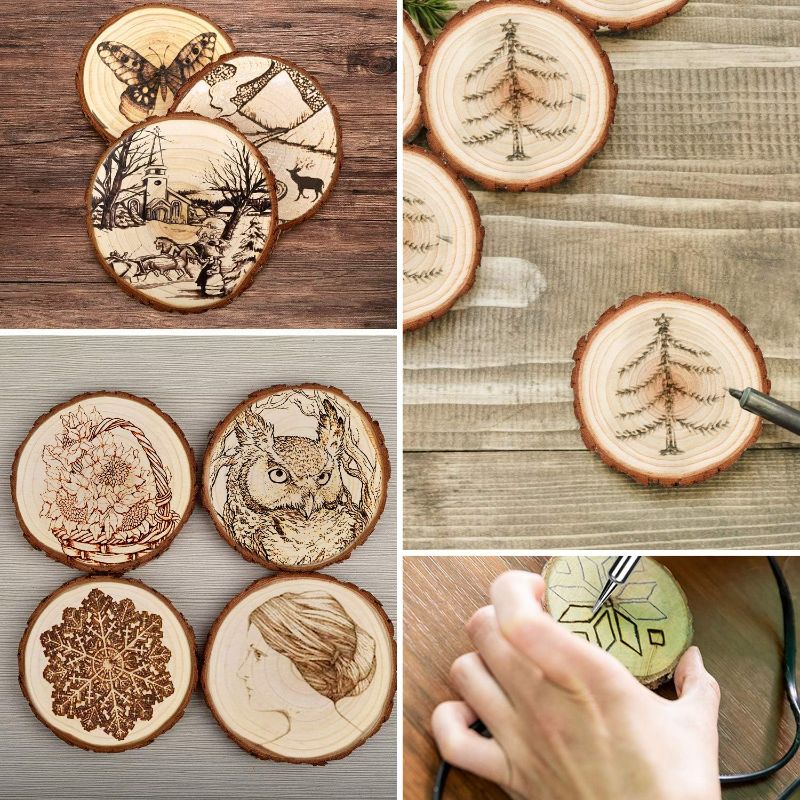 Photo 2 of  Unfinished Natural Wood Slices with Bark - 20 Pcs Wood Craft kit, DIY Kids Arts and Crafts Coasters Christmas Ornaments Rustic Wedding Decorations NEW 
