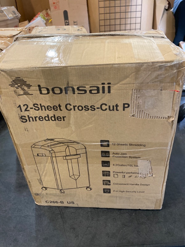 Photo 4 of Bonsaii 12-Sheet Micro Cut Shredders for Home Office, 60 Minute P-4 Security Level Paper Shredder for CD, Credit Card, Mails, Staple, Clip, with Jam-Proof System & 4.2 Gal Pullout Bin C266-B 12 Sheet-60Mins