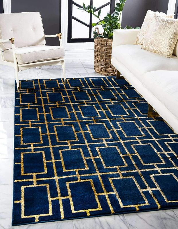 Photo 1 of Marilyn Monroe Glam Collection Area Rug - Deco (4'x 6' Rectangle, Navy Blue Gold/ Gold)

