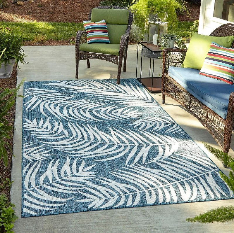 Photo 1 of Unique Loom Outdoor Botanical Collection Area Rug - Palm (7' 1" x 10' Rectangle, Teal)
