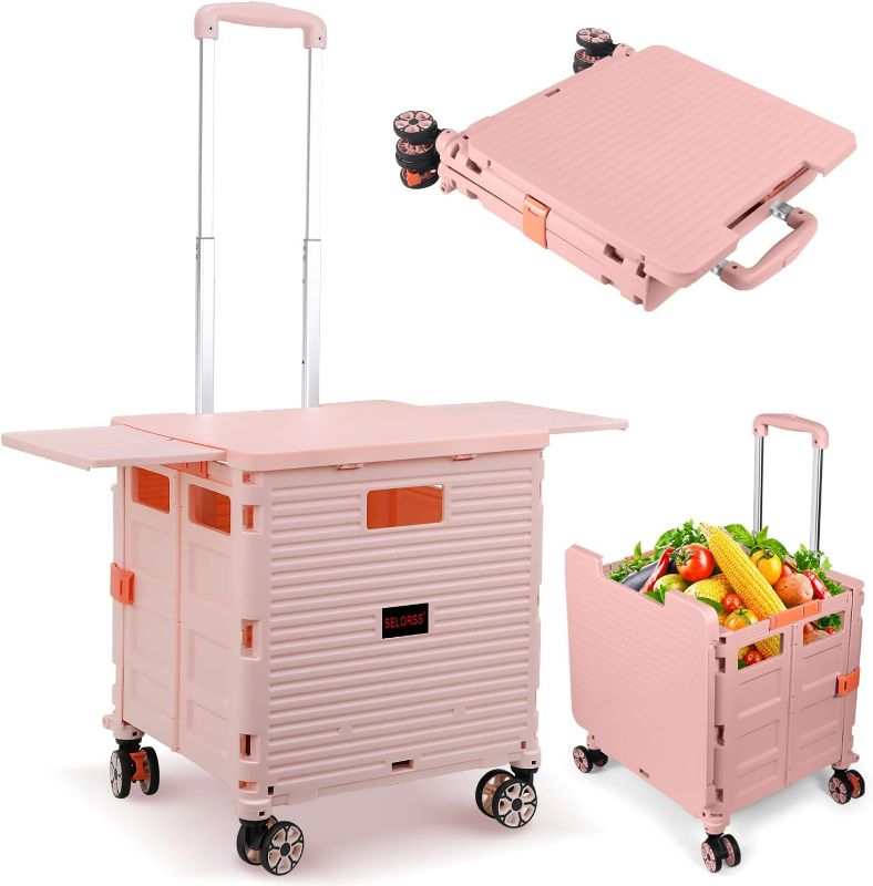 Photo 1 of Foldable Utility Cart Collapsible Portable Crate Rolling Carts with Wheels Tote Basket with Magnetic Lid Telescopic Cover Wear-Resistant 360°Rotate Wheel Noiseless for Shopping Storage Office Use
