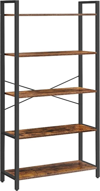 Photo 1 of VASAGLE Bookshelf, 5-Tier Storage Rack with Steel Frame, for Living Room, Office, Study, Hallway, Industrial Style, Rustic Brown 