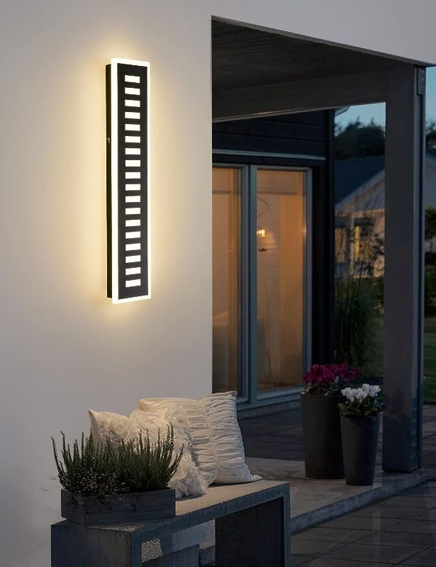Photo 1 of rosysky Modern Outdoor Wall Light 24W LED Porch Wall Lights Fixture Black Exterior Wall Sconce Long Acrylic Wall Lighting Waterproof for Patio,Garage,Courtyard,House 23.6in

