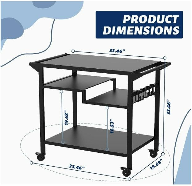 Photo 3 of RAXSINYER 20"x 32" Three-Shelf Movable Outdoor Dining Cart Table, Multifunctional Food Prep Table, Outdoor Grill Table with Wheels