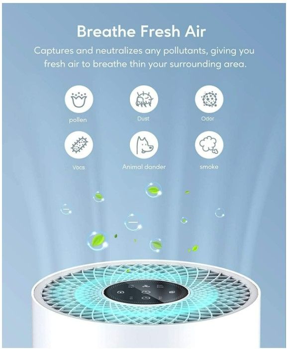 Photo 4 of MEGAWISE 2022 Updated Version Smart Air Purifier for Home Large Room up to 936ft², H13 True HEPA Filter with Smart Air Quality Sensor, Sleep Mode, Quiet for Pollen, Pets Hair, Odors, Smoke, Dust