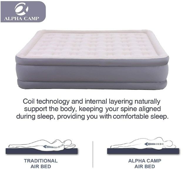 Photo 2 of ALPHA CAMP Air Mattress with Built in Pump, Double High Inflatable Airbed Blow Up Mattress with Flocked Top, 18inch Twin Size for Camping Travel Guests Home, Storage Bag & Repair Patch Kit Included