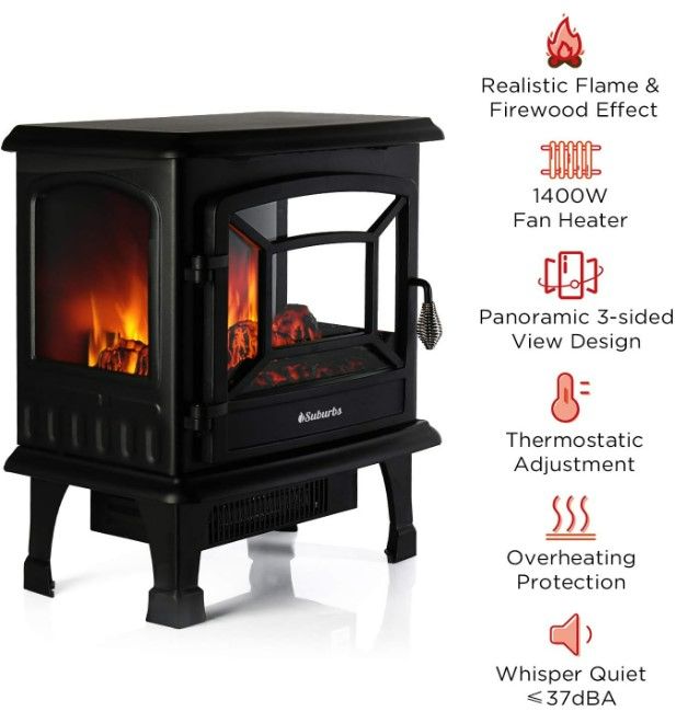 Photo 2 of TURBRO Suburbs 20 Inches Infrared Electric Fireplace Stove, 1400W Freestanding Fireplace Heater with Overheating Safety Protection, Portable Indoor Space Heater, Black