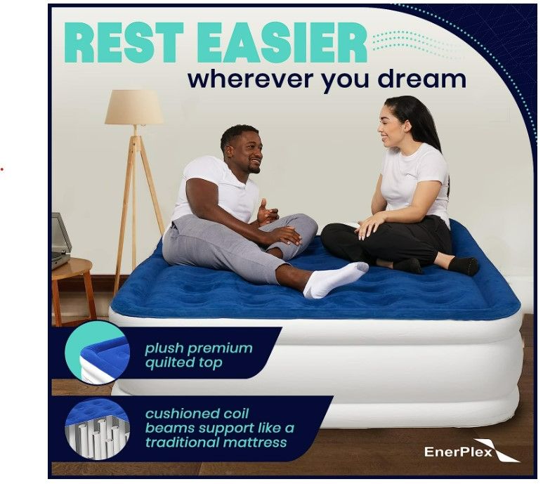 Photo 5 of EnerPlex Air Mattress with Built-in Pump - Double Height Inflatable Mattress for Camping, Home & Portable Travel - Durable Blow Up Bed with Dual Pump - Easy to Inflate/Quick Set UP