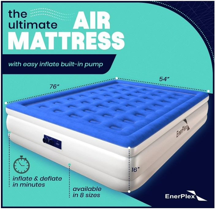 Photo 1 of EnerPlex Air Mattress with Built-in Pump - Double Height Inflatable Mattress for Camping, Home & Portable Travel - Durable Blow Up Bed with Dual Pump - Easy to Inflate/Quick Set UP