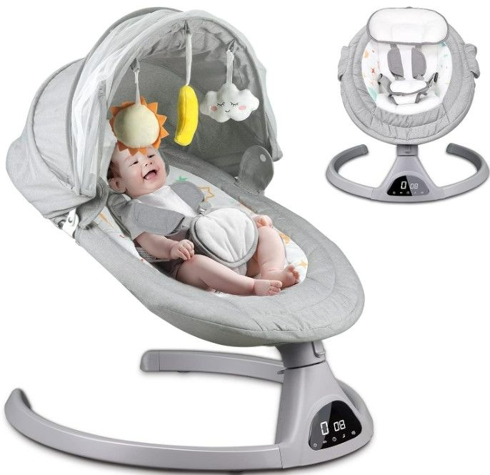Photo 1 of Baby Swings for Infants, Portable Electric Baby Swing and Bouncer 2 in 1 for Newborn Indoor & Outdoor Use, 5 Speeds Built in lullabies and Bluetooth Enable, 0-9 Months