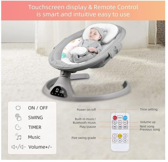 Photo 3 of Baby Swings for Infants, Portable Electric Baby Swing and Bouncer 2 in 1 for Newborn Indoor & Outdoor Use, 5 Speeds Built in lullabies and Bluetooth Enable, 0-9 Months