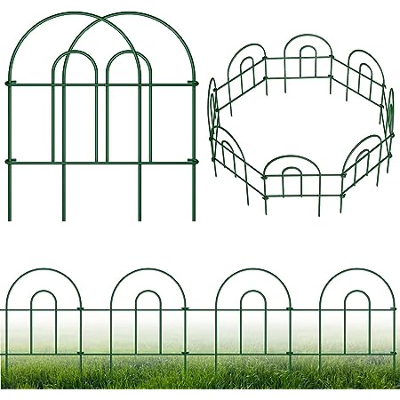 Photo 1 of 12 Panels Decorative Garden Fence 18in(H) Rustproof Green Iron Landscape Folding Garden Fencing Panel Border Edge Edging Patio Flower Bed Animal Barrier For Dog