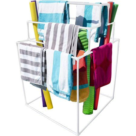 Photo 1 of 8 Bar Pyramid Towel Rack - Drying Wet Towels Paddles Floats Noodles - Poolside Storage Organizers - White
