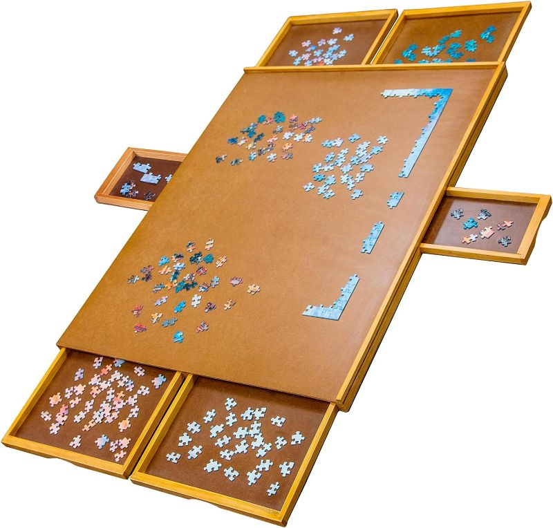 Photo 1 of 27” x 35” Jigsaw Puzzle Table | 6 Removable Magnetic Sorting Drawers | Smooth Plateau Fiberboard Work Surface & Hardwood Construction | for Games & Puzzles 