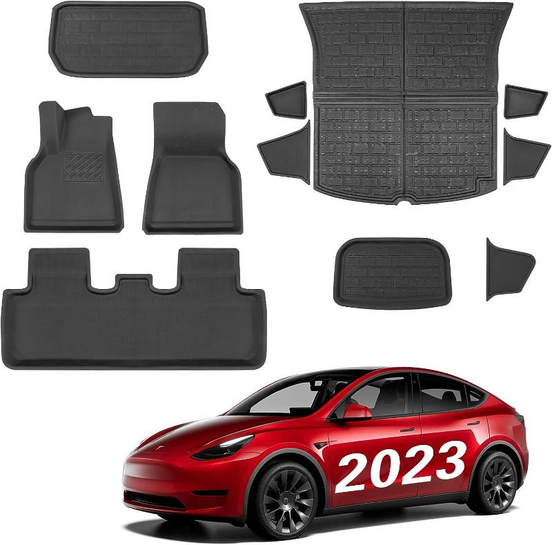 Photo 1 of Tesla Model Y Floor Mats, Tesla Model Y Accessories, All Weather Floor Mat Front Rear Cargo Liner Mat, Waterproof Anti-Slip Floor Mat Custom Fit for Tesla, Heavy Duty Floor Mats
