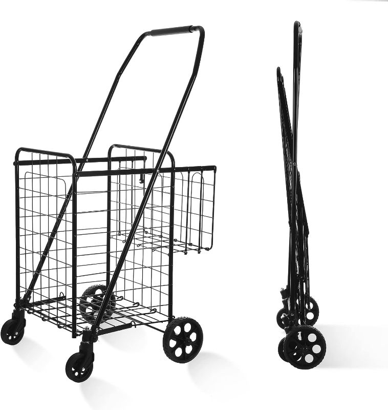 Photo 1 of BIEAMA Folding Shopping Cart, Grocery Cart, 200 Lb Capacity, Utility Cart with 360° Rolling Swivel Wheels
