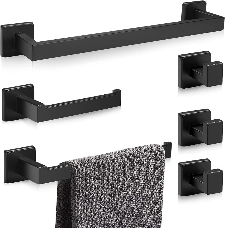 Photo 1 of Rinafly 6 Pieces Bathroom Hardware Set Black, Matte Black Bathroom Accessories, Premium Bathroom Hardware Set Matte Black, Towel Bar Set Wall Mounted 
