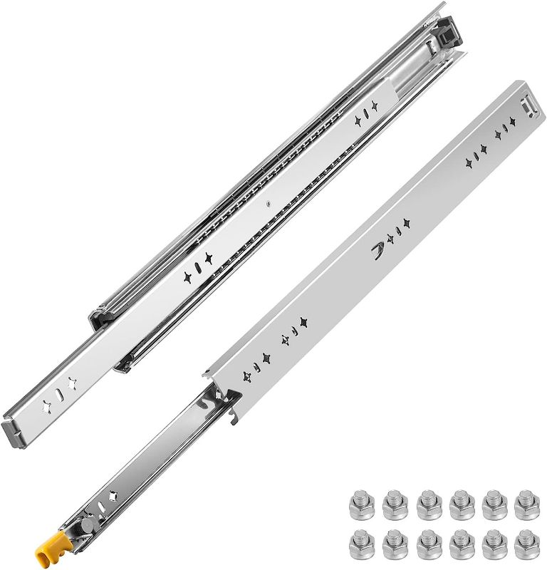 Photo 1 of VEVOR 30inch 1 Pair Locking 250lbs Load Capacity Side Mount Ball Bearing Drawer Slides, 3-Fold Full Extension, Silver
