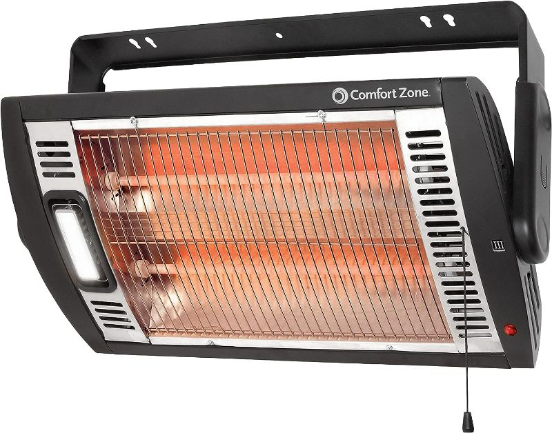 Photo 1 of Comfort Zone CZQTV5M 750/1,500-Watt Ceiling Mounted Dual Quartz Radiant Heater with 90-Degree Adjustable Tilt, Metal Safety Grille, Overheat Protection (Hardware Included)
