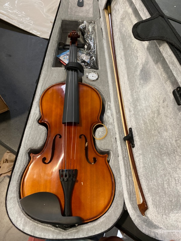 Photo 2 of Violin 4/4 Full Size Set,Kmise Solid Wood Fiddle for Adults Beginners Students Kids,with Hard Case with Hygrometer,Violin Bow,Shoulder Rest,Rosin,Extra Strings