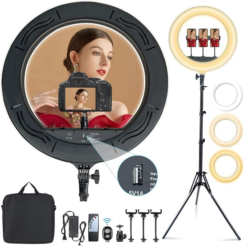 Photo 1 of MOUNTDOG 18" Ring Light Kit 55W Bluetooth LED Ringlight Lighting with Tripod Stand Dimmable 3200K/5500K YouTube Circle Lighting Ringlights for Makeup Video Photography Blogging Portrait