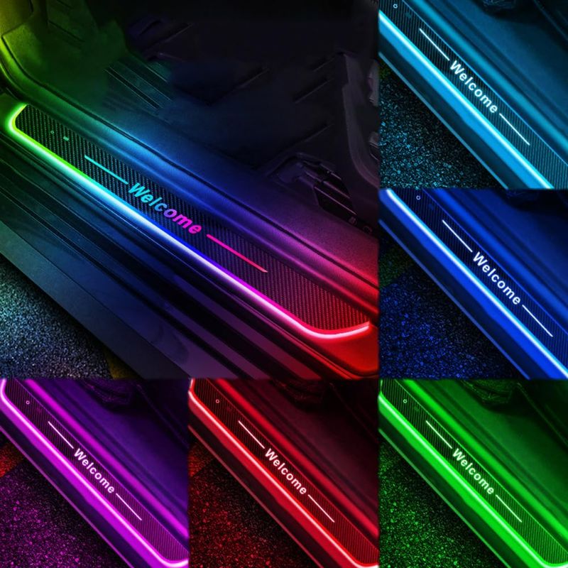 Photo 1 of WSKEJI 4PCS LED Door Sill Lights Wiring-Free Carbon Fiber Car Pedal Pathway Lights 