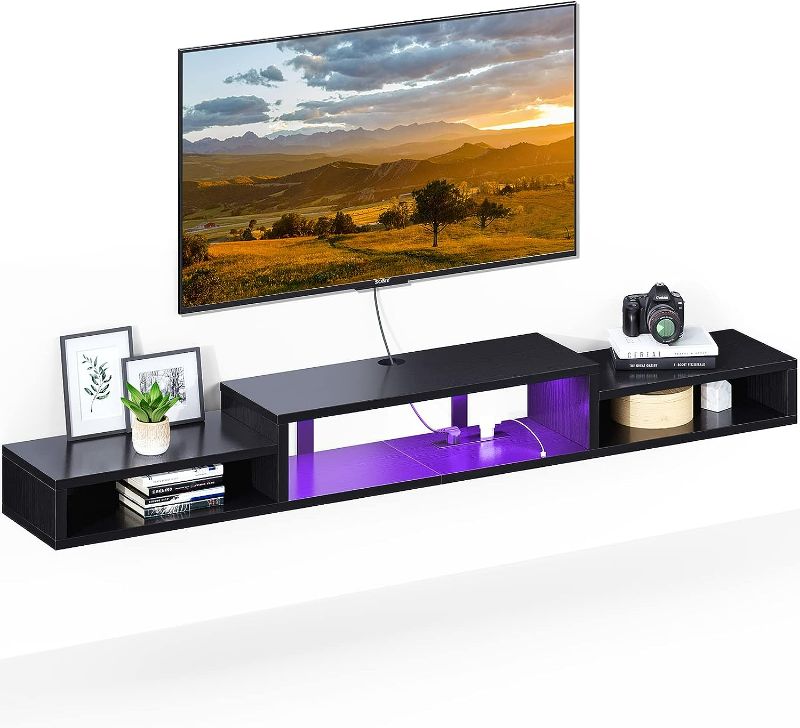 Photo 1 of ODK Floating TV Stand with Power Outlet, 51” Floating Entertainment Center with LED, Television Stands with RGB Lights for Living Room, Rustic Brown 51 Inch Black NEW 