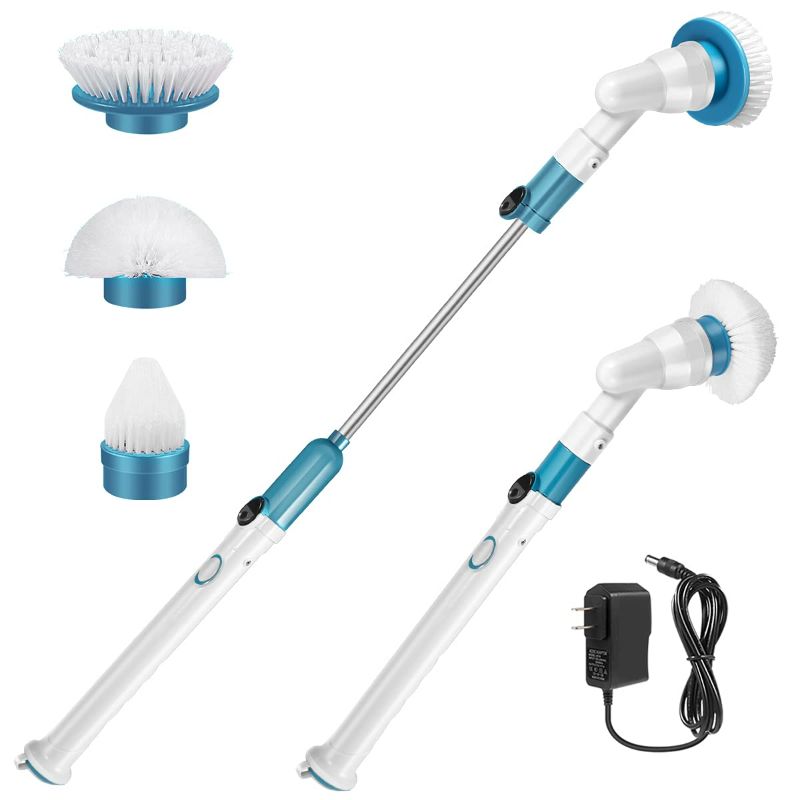 Photo 1 of Electric Spin Scrubber, 360 Cordless Tub and Tile Scrubber, Multi-Purpose Power Surface Cleaner with 3 Replaceable Cleaning Scrubber Brush Heads, 1 Extension Arm and Adapter
