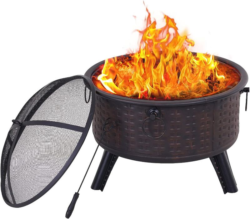 Photo 1 of Grand Patio Fire Pits for Outside,Round Deep Bonfire Wood Burning Fire Pit with Spark Screen Cover Safe Mesh Lid and Poker
