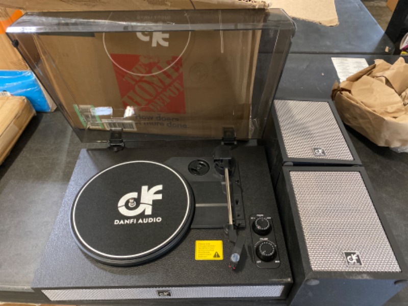 Photo 2 of Bluetooth Vinyl Player with External Speakers, Vintage 3 Speed Belt Drive Turntable Vinyl Player with RCA Out, Auto Off and Bluetooth in, Black
