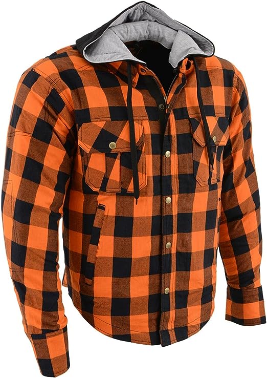 Photo 1 of Milwaukee Leather MPM1642 Men's Plaid Hooded Flannel Biker Shirt with CE Approved Armor - Reinforced w/Aramid Fibers
