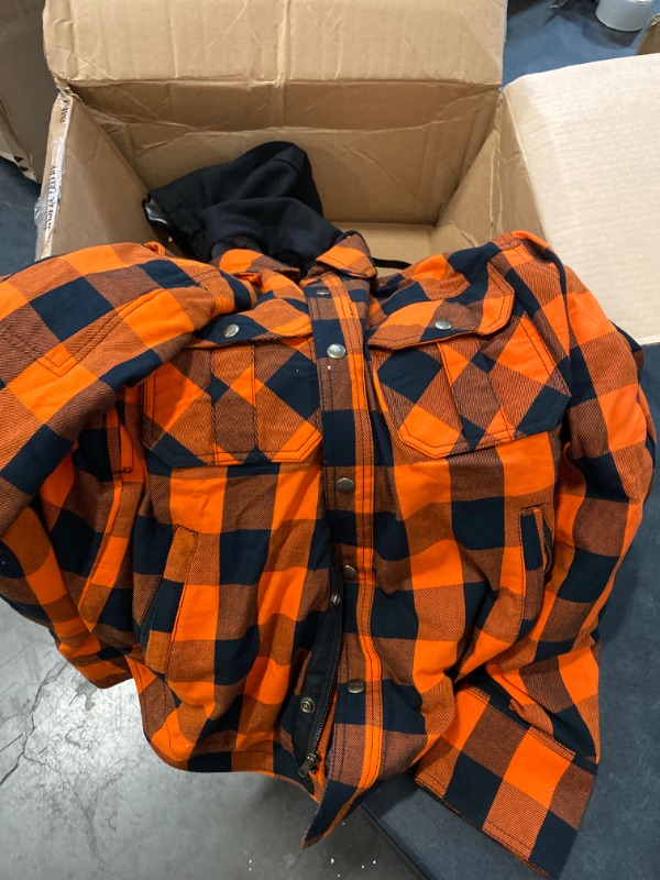 Photo 2 of Milwaukee Leather MPM1642 Men's Plaid Hooded Flannel Biker Shirt with CE Approved Armor - Reinforced w/Aramid Fibers
