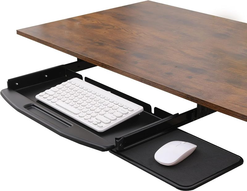 Photo 1 of Oaskrac Keyboard Tray Under Desk, Keyboard Drawer Under Desk SlideSlide-Out Platform Computer Drawer for Typing, Black
