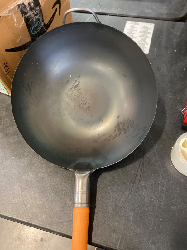 Photo 2 of YOSUKATA Flat Bottom Wok Pan - 13.5" Blue Carbon Steel Wok - Preseasoned Carbon Steel Skillet - Traditional Japanese Cookware for Electric Induction Cooktops Woks and Stir Fry Pans
