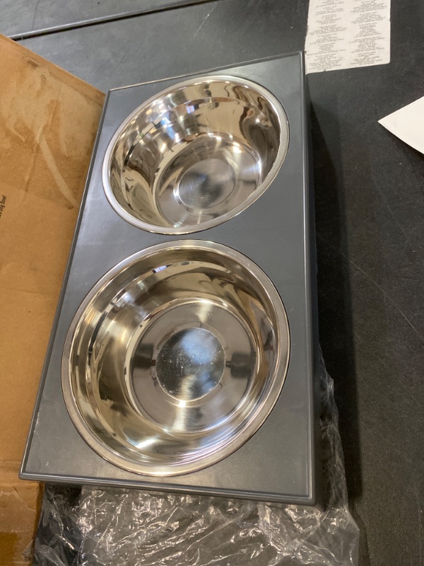 Photo 2 of Niubya Elevated Dog Bowls with 2 Stainless Steel Dog Food Bowls, Raised Dog Bowl Adjusts to 5 Heights (3.15", 8.66", 9.84",11.02", 12.2") for Small Medium and Large Dogs, Grey