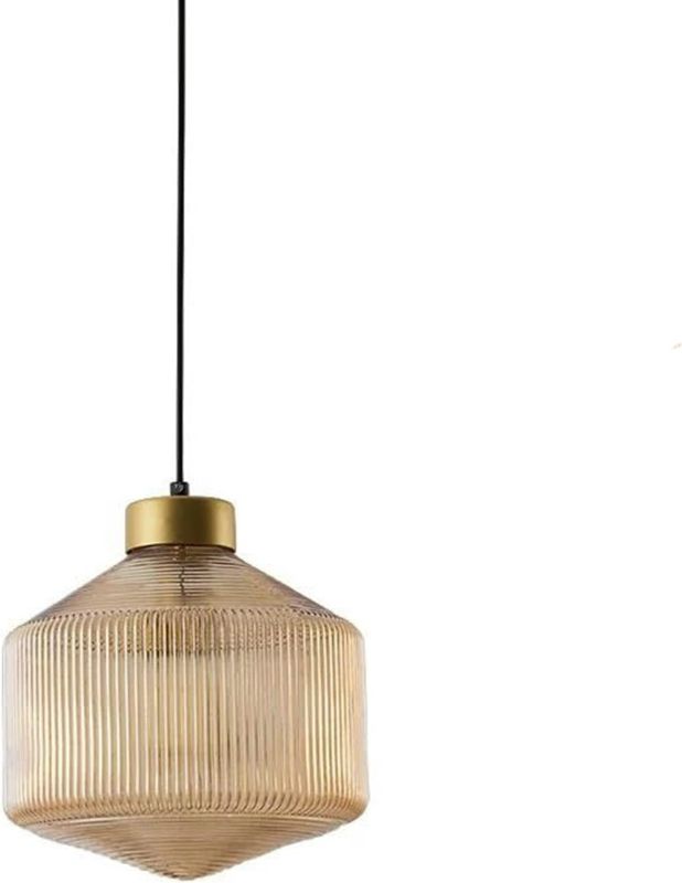 Photo 1 of ZTTECH 9.8'' 11.8'' Glass Pendant Light Brass Base Hanging Lamp Stripe Decorated Ceiling Light for Island (Amber) B SWZX-G SWZX-G
