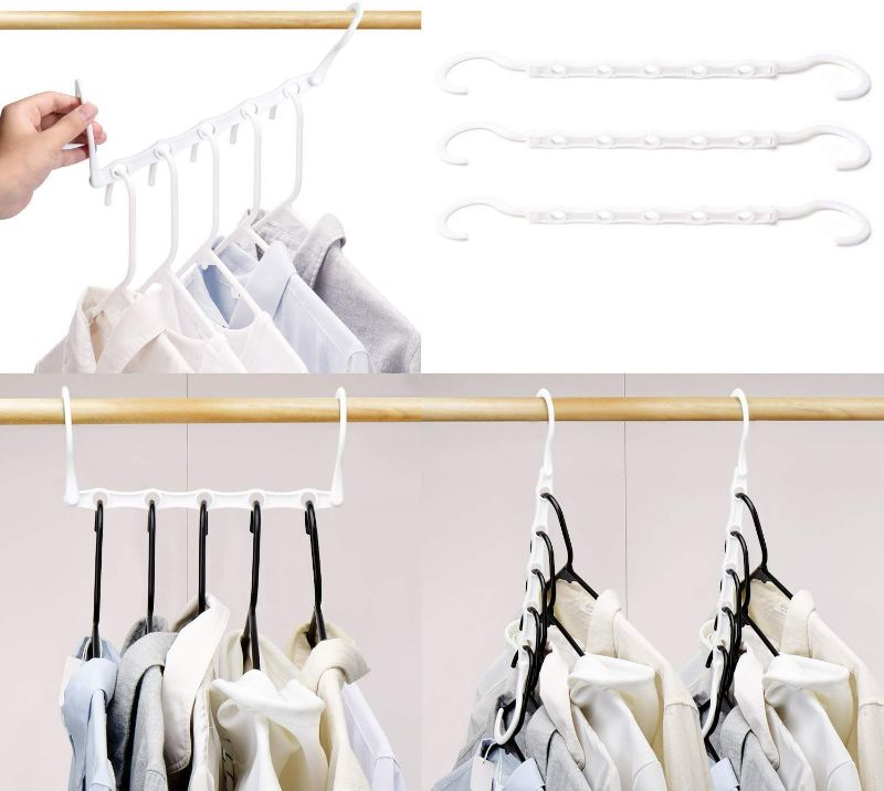 Photo 1 of 9 Pieces HOUSE DAY White Magic Space Saving Hangers, Premium Smart Hanger Hooks, Sturdy Cascading Hangers with 5 Holes for Heavy Clothes, Closet Organizers and Storage, College Dorm Room Essentials 9Pack
