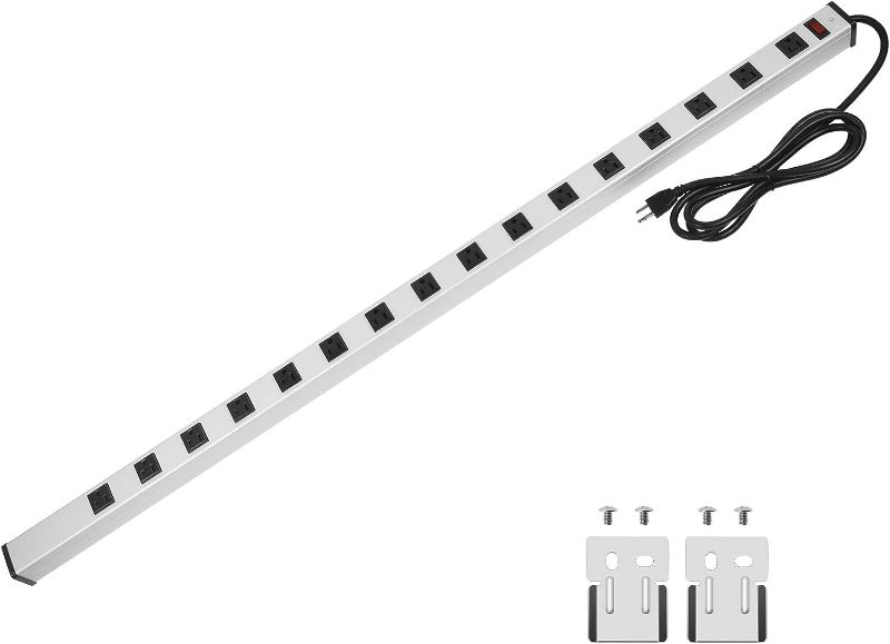 Photo 1 of 16 Outlet Plugs Heavy Duty Metal Power Strip, Aluminum Workshop Socket with 10 FT Long Cord and Power Switch. 15A, 125V, 1875W Silver
