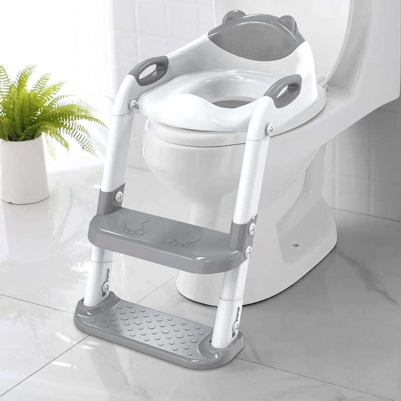 Photo 1 of SKYROKU Toilet Potty Training Seat with Step Stool Ladder, Toddler Potty Seat for Kids and Toddler Boys Girls, Splash Guard and Safety Handles (Grey)
