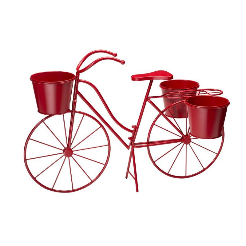 Photo 1 of Glitzhome 28.75 in. L Oversized Red Metal Bicycle Plant Stand (KD)
