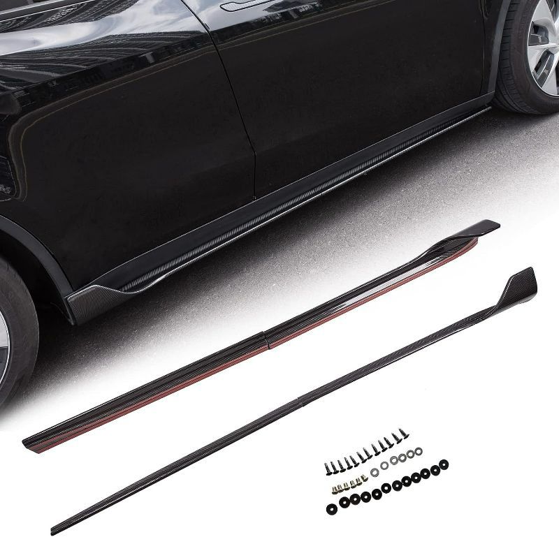 Photo 1 of Bomely Fit Tesla Model Y 2020 2021 2022 2023 Side Skirts Styling Sports Body Kits for Tesla Model Y Accessories (Glossy Carbon Fiber Pattern)
