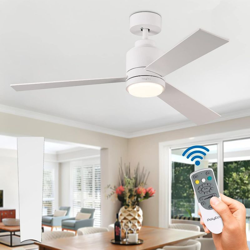 Photo 1 of Ceiling Fans with Lights Remote Control, 48 Inch Matte White Ceiling Fan with DC Motor, Modern Ceiling Fan with 6 Speeds, 3 Reversible Blades, Dimmable & Timer for Living Room Dining Room Bedroom
