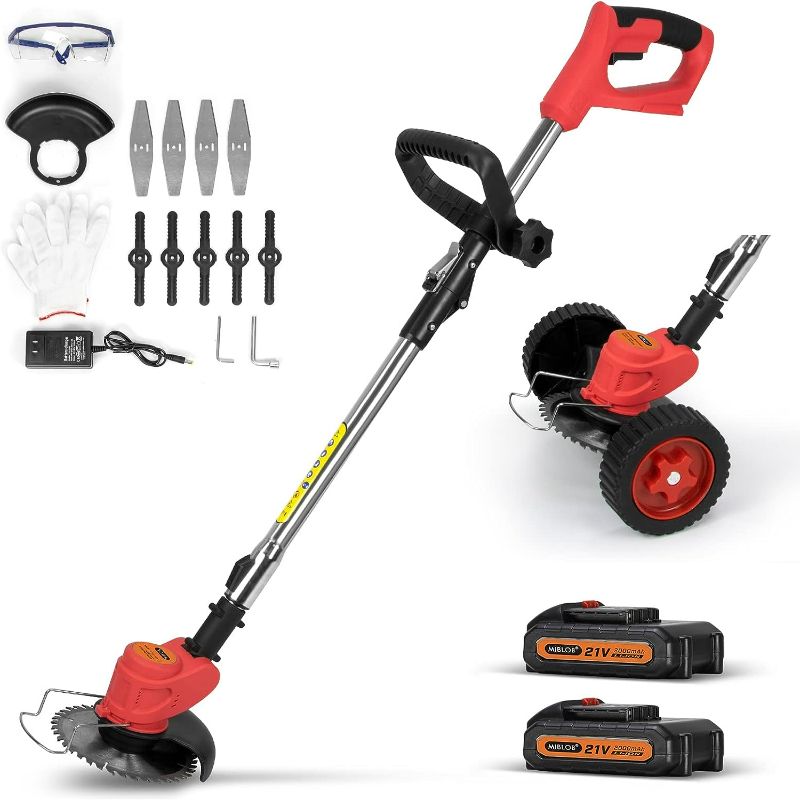 Photo 1 of Cordless Weed Eater Weed Wacker,3-in-1 Lightweight Push Lawn Mower & Edger Tool with 3 Types Blades,21V 2Ah Li-Ion Battery Powered for Garden and Yard (Black)
