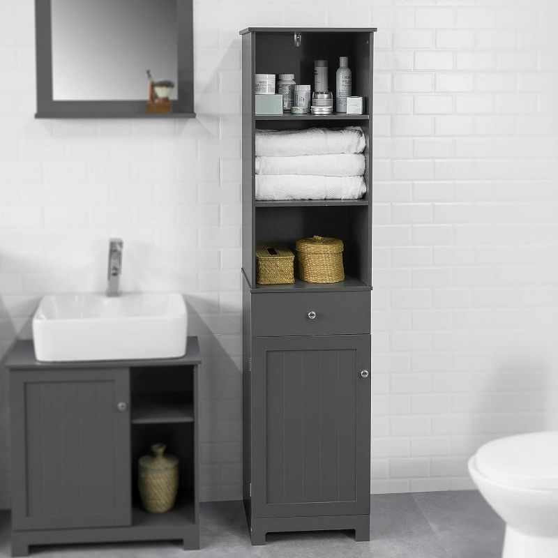Photo 1 of Haotian BZR17-DG, Grey Floor Standing Tall Bathroom Storage Cabinet with Shelves and Drawers,Linen Tower Bath Cabinet, Cabinet with Shelf
